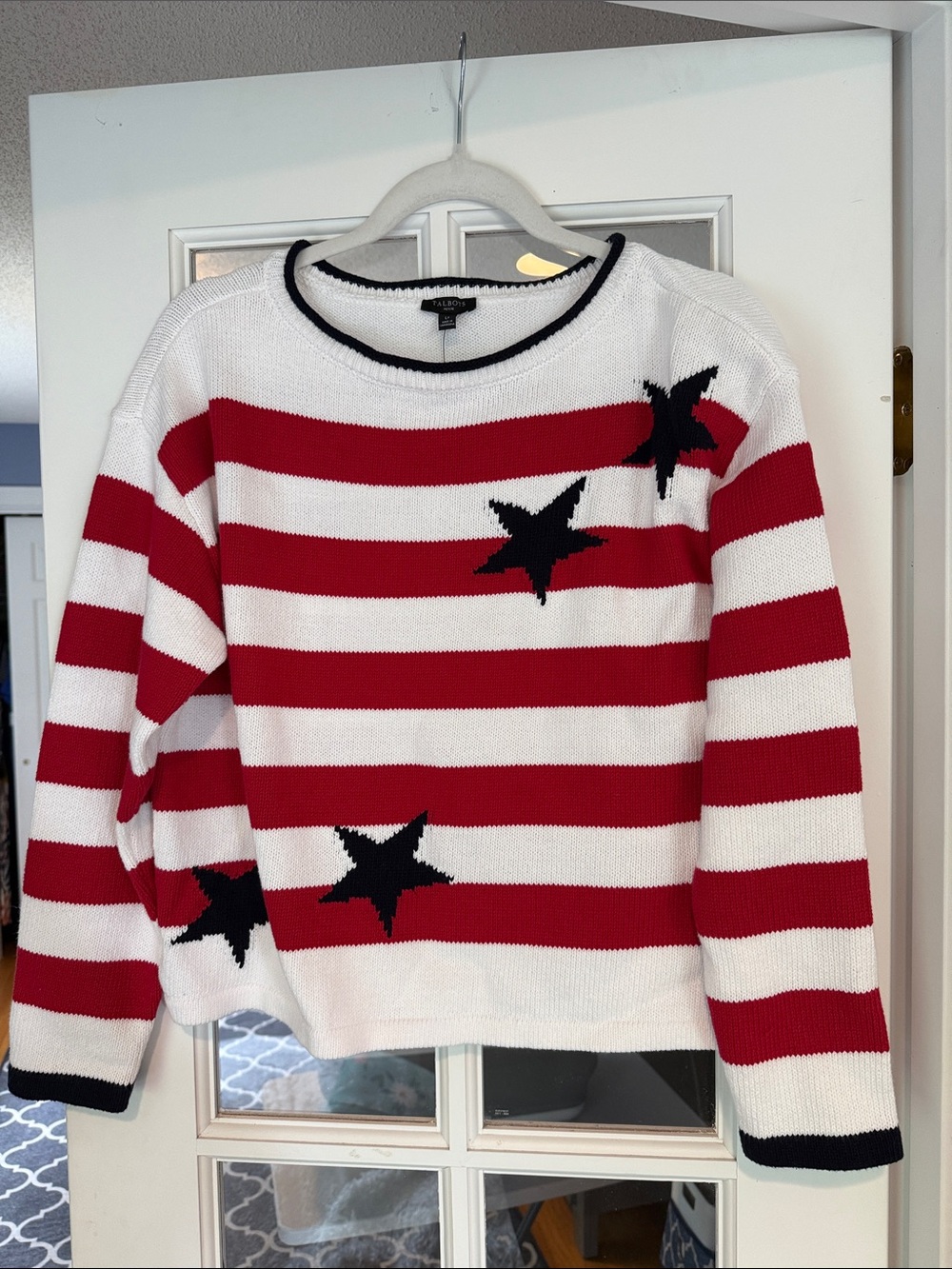 Talbots Red, White & Black Star-Striped Crewneck Sweater